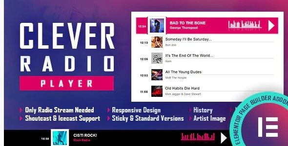 CLEVER - HTML5 Radio Player With History - Shoutcast and Icecast - Elementor Widget Addon