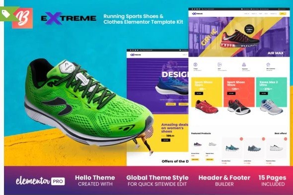 Extreme - Running Sports Shoes & Clothes Elementor Template Kit