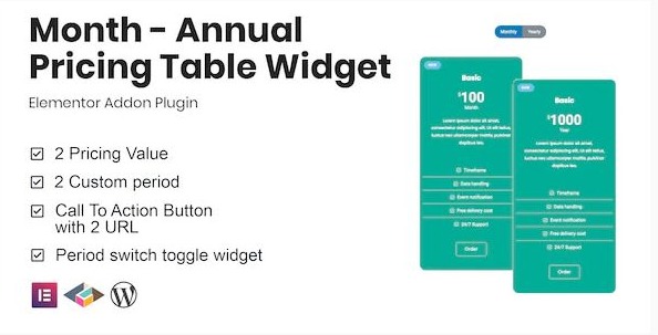 Month - Annual Pricing Table Widget For Elementor