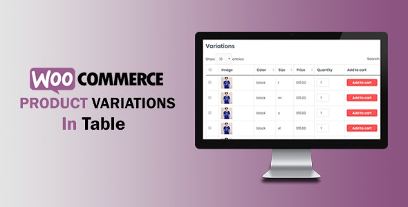 WooCommerce Variations In Table By xpertsclub